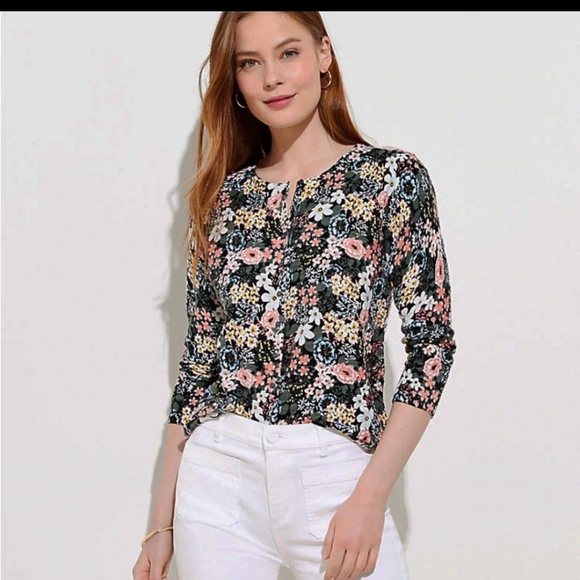 LOFT Sweaters - LOFT Floral Black Cardigan